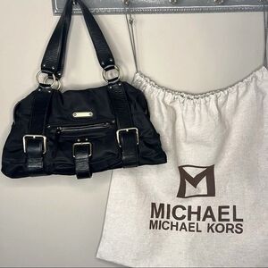 Michael Kors Black Leather & Nylon Shoulder Designer Handbag Purse w/ Dust Bag